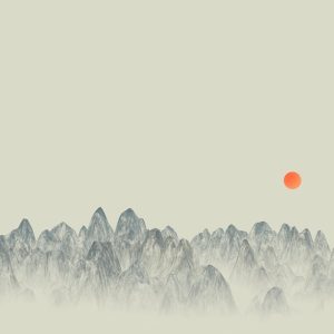 咪咕音乐国风古典歌单封面，水墨山水画风格，青绿色调